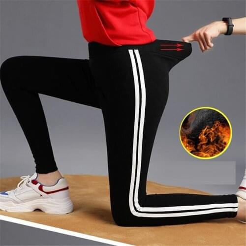 Trackpants Legging Femme Trousers Striped Pants Womens Warm Pants Female Winter Black Plush Pants Joggers Women