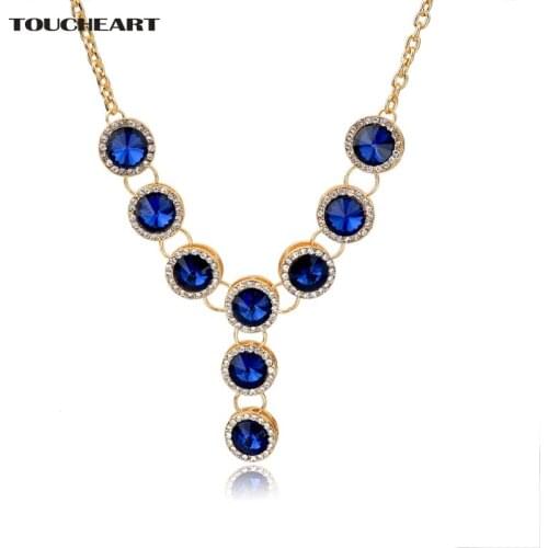 TOUCHEART Blue Gems Rhinestone Maxi Necklaces Pendants Gold Chain Collar Necklace For Women Famous Wedding Jewelry SNE150828
