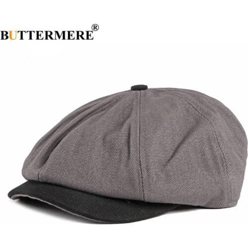 BUTTERMERE Newsboy Cap Men Women Cotton Patchwork Beret Hat Spring Summer Gray Male Female Octagonal Cap