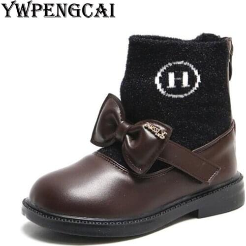 YWPENGCAI 2021 Autumn Winter Girls Ankle Martin Boots Cute Bowknot Toddler Girl Leather Boots Size 22-31