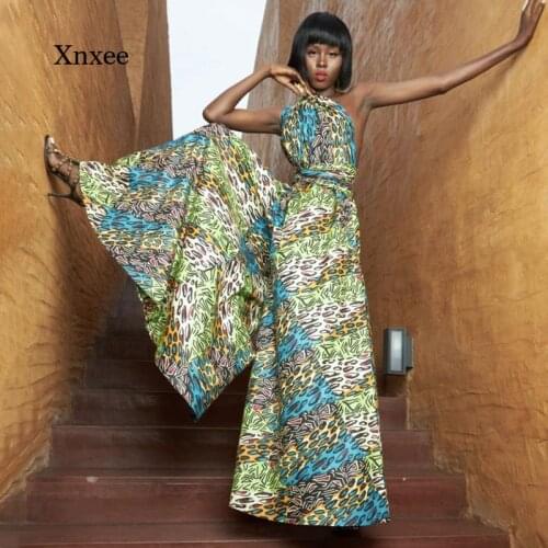 Retro Print Jumpsuit Backless Women African Clothing Straight Rompers Shorts Party Clothes Fashion Wide Legs Trousers Vestidos