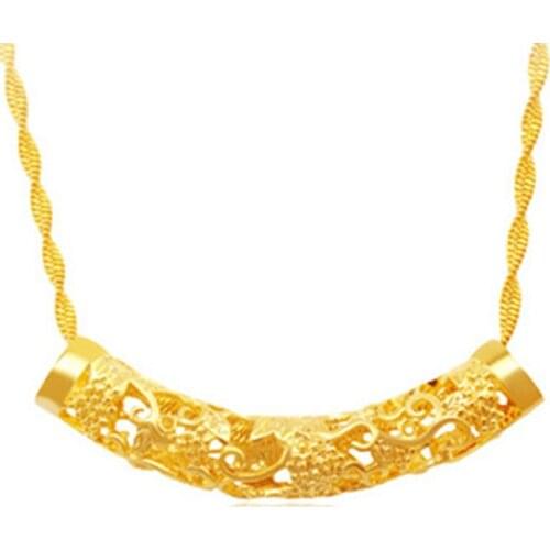 Wholesale 24K Gold Filled pendant Necklaces for women wedding Jewelry Pure Gold Color Choker Necklaces Simple Wedding Jewelry