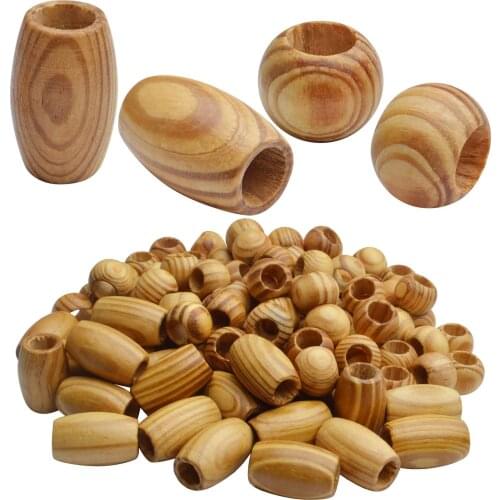 100pcs Large Oval Wooden Spacer Beads Unfinished Tube Wood Beads with Grain for DIY Handmade Bracelet Jewelry Making, Hole: 10mm