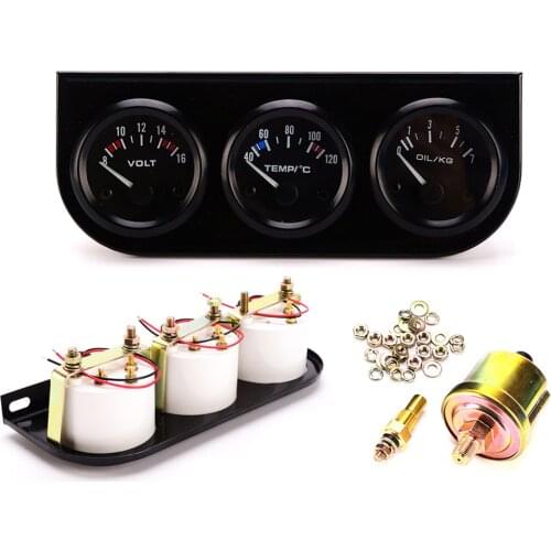 52MM DC 12V Triple Kit Water Temp Temperature Oil Pressure Voltage Gauge Meter with Sensor 50~150 Celsius for Car Vehicle