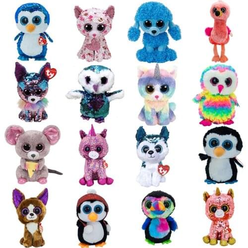 New 6" 15cm Ty Big Eyes Sparkling Pea Velvet Caring cat kangaroo owl unicorn fox Animal Toy Collectible Boy Girl Birthday Gift