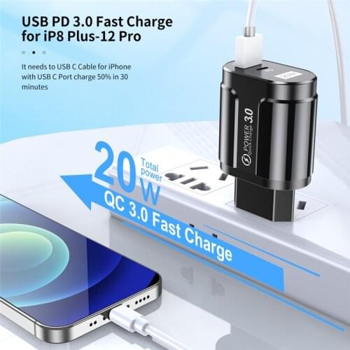 2021 20W 3A Quik Charge USB3.0 Charger EU US Plug Mobile Phone Charger Fast Wall Charger For iPhone 12 Samsung For Xiaomi Huawei