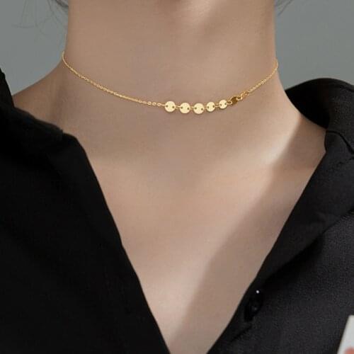 316 Stainless Steel Not Fade Personality Womens Gold Silver Color Beads Flat Chain Choker Coin Pendant Necklaces Banquet Jewelry