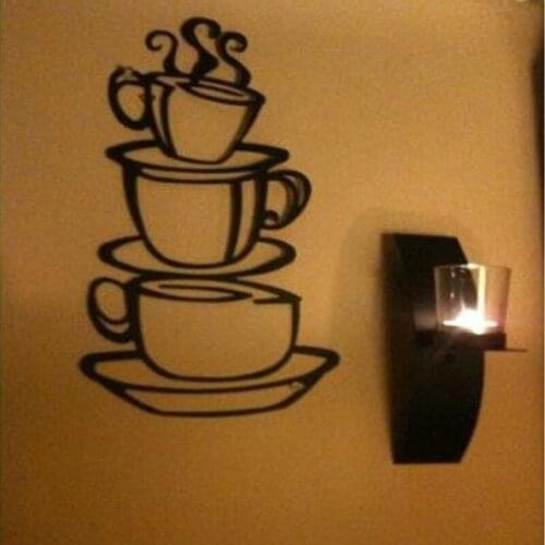 Hot Sale New Double Coffee Cups Wall Sticker PVC Vinyl Art Wall Decals Adhesive Stickers Kitchen Room Decor
