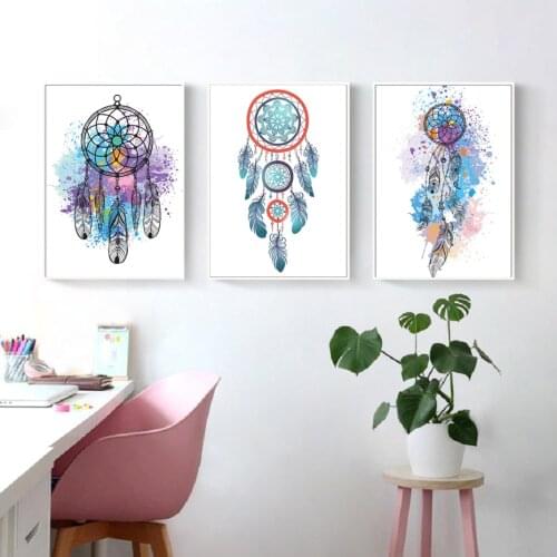 Gypsy Ethnic Indian Bohemia Color Dream Catcher Decorative Painting Poster Wall Art Gift Bedroom Living Room Home Decoration