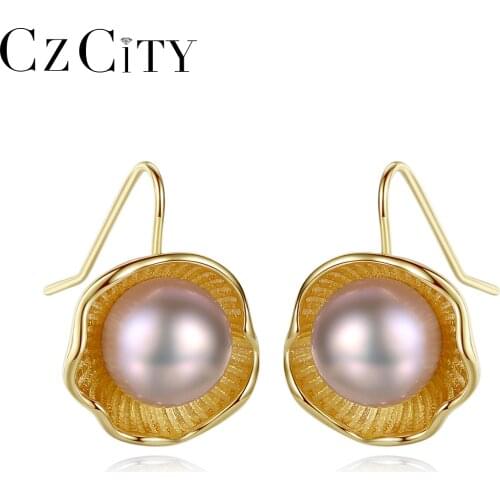 CZCITY 925 Sterling Silver 4A Freshwater Natural Pearl Drop Earrings Women Elegant Dangle Earrings Wedding Fine Jewelry FE0237