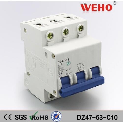 DZ47-63-C10 3 Phase 10 Amp Mcb Mini Type Circuit Breaker