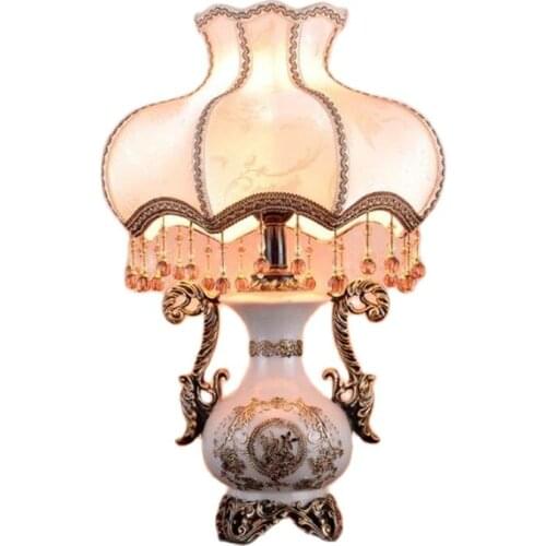 European Elegant Ceramic Fabric Tassel E27 Table Lamp for Foyer Bedroom Study Wedding Vintage Rural Porcelain Light 55cm 2371