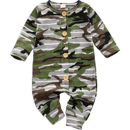 Newborn Children Clothes Baby Kids Romper Boys Girls Simple Camouflage Print Long-sleeved Round Neck Outfit Jumpsuit Playsuit