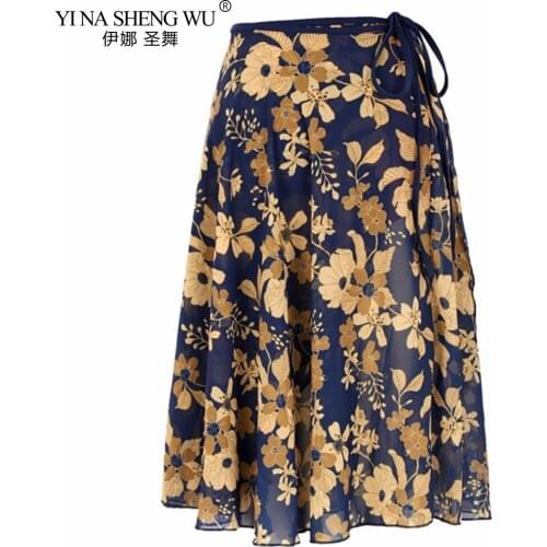 French Floral Wrap Skirt Ballet Dance Over Scarf Long Skirt with Waist Tie Women Adults Sheer Dancewear Practice Skirt Female