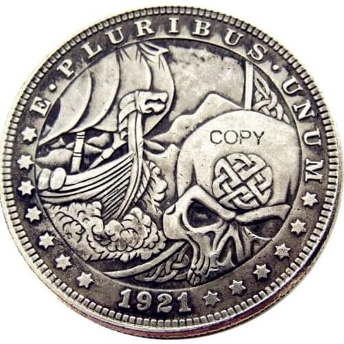 HB(67)US Hobo 1921 Morgan Dollar Skull Zombie Skeleton Silver Plated Copy Coins