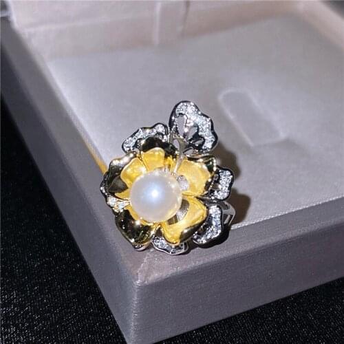 Dainty Bride Wedding Set Vintage Gold Silver Color Flower Pendant Necklace Ring Female Luxury White Pearl Jewelry Sets For Women