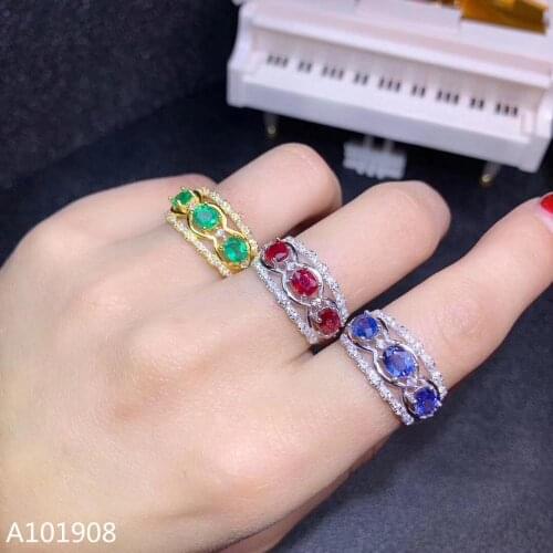 KJJEAXCMY boutique jewelry 925 sterling silver inlaid natural ruby emerald sapphire female ring support detection