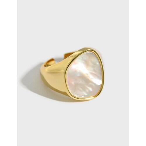 1pc 18k gold 100% Authentic 925 Sterling Silver Jewelry Shell Irregular Geometric Band Ring Adjust TLJ1410