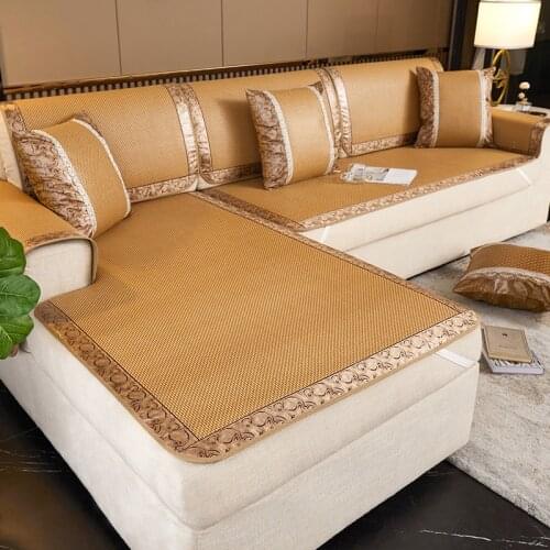 Rattan Mat Sofa Cushion Summer Summer Ice Silk Rattan Mat Non-Slip Summer Mat Cushion Leather Sofa Cover Custom Seat Cushion
