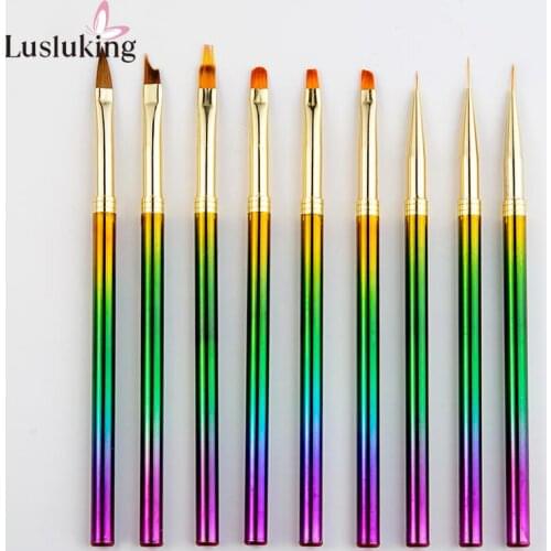 Nail Art Painting Liner Stripe Lines Flat Round Gradient French Brush Metal UV Gel Acrylic Extension Builder Draw Pen Manicure