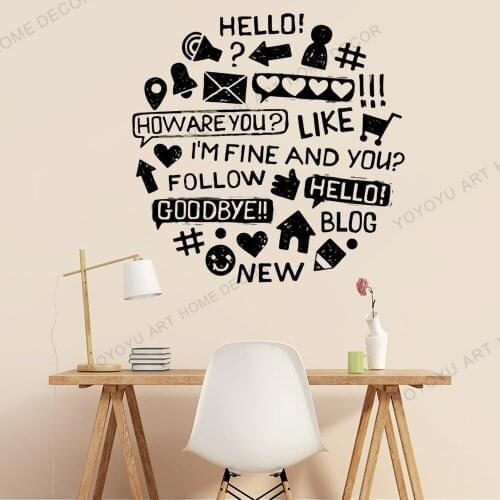 Social Media Office Wall Sticker,Tree Idea Business Worker Office Decor, Mural Gift television share like follow people,JC195
