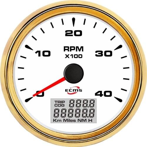 New Design Marine Boat Automotive Tachometer RPM 0-4000RPM 9-32V Pulse 85mm 3.35 Inch 316L Gold Bezel White Dial 902-00007