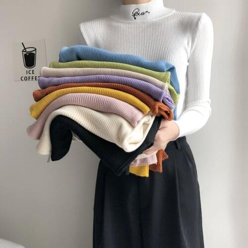 Autumn and winter simple wind Korean embroidered letters half-high neck long-sleeved knitted bottoming t-shirt