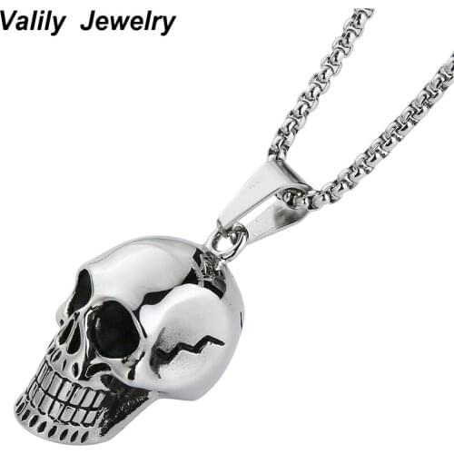 EdgLifU New Skull Pendant Necklace Biker Motorcycle Enthusiast Black Punk Stainless Steel Mens Charm cool Party Gift
