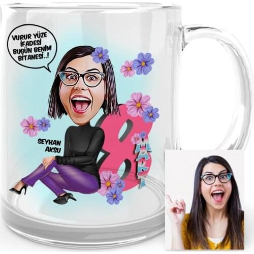Personalized Custom Women Day Theme Cartoon Glass Mug Cup-2