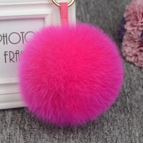 13-15cm Luxury Fluffy Real Fox Fur Ball Pom Pom Plush Size Genuine Fur Key Chain Metal Ring Pendant Bag Charm Fi-K010-rose