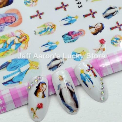 Self-adhesive Blessed Virgin Mary nail sticker decals for nail art decorations Christian fake nails supplies tool Marilyn Monroe