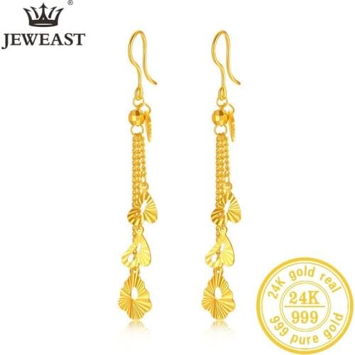 JLZB 24K Pure Gold Earring Real AU 999 Solid Gold Earrings Nice Good Tassel Upscale Trendy Fine Jewelry Hot Sell New 2020