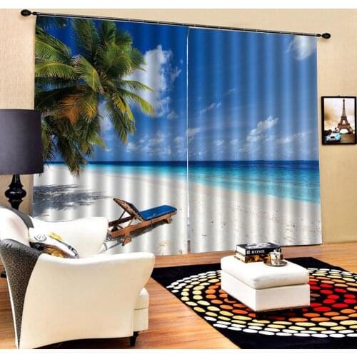 Beach curtains blue curtain Nature Art Print, Drapes Living room Bedroom Decor 2 Panels HooksWindow Curtains