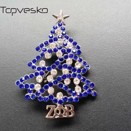 Topvesko Rhinestone ZETA PHI BETA Sorority Pearl Brooch Pin ZPB Christmas Tree lapel pin