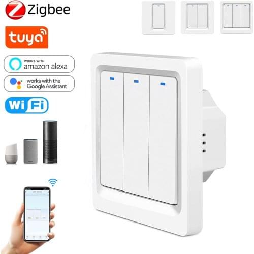 1 2 3 Gang Zigbee Wifi Smart Switch No Neutral Wire Required Push Button Switch APP Voice Control Light Switch Work With Alexa