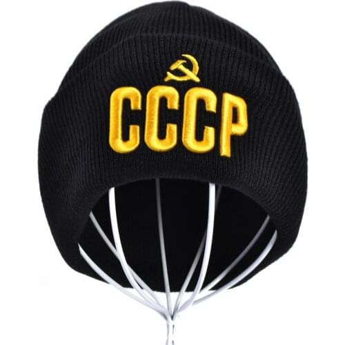 CCCP USSR embroidery knitted beanie cap flexible cotton casual caps women fashion beanies men winter warm ski hats