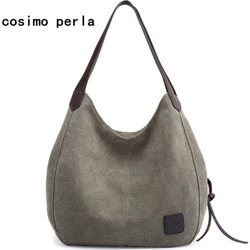 High Quality Fashion canvas bag tote women handbags shoulder bag Casual Multi-pocket Cotton Hobos Purse Female Daily Travel Bags
