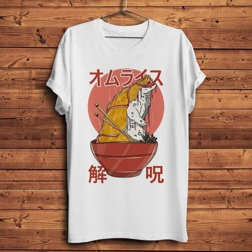 Japan omuraisu Kaiju omelet rice attack funny anime tshirt Men summer White Casual short sleeve T Shirt Unisex streetwear tee