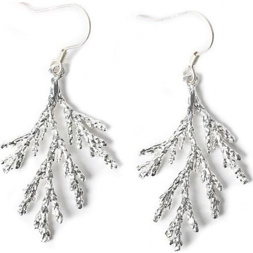 Vivid Pine Tree Leaf 2 Kinds Plant Silver Plated Drop Earrings Dangle Earrings for Women