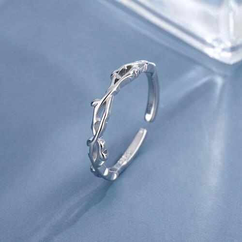 Korean Fashion Simple Tree Thorn Ring Silver Plated Opening Adjustable Ring Personalized Womens Hip Hop Party Jewelry