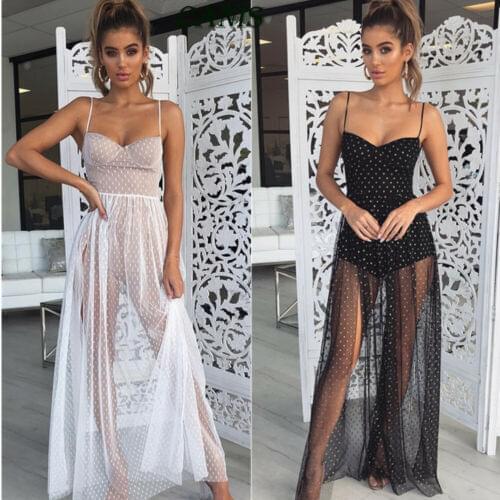 2019 New Fashion Womens Boho Perspective Lace Maxi Dress Beach Cover Up Dresses Bathing Suit CA