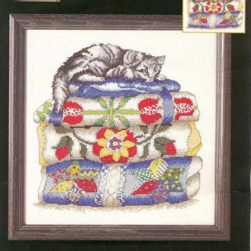 Gold Collection Lovely Counted Cross Stitch Kit Cat on Quilts Doze sleeping of the cat