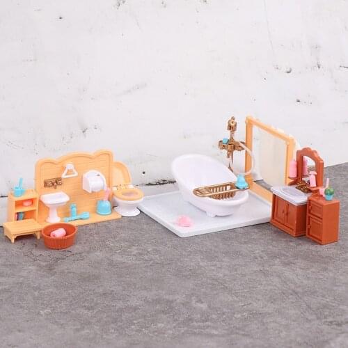 1 Set Doll House Mini Bathroom Bath Furniture Assembly Scene Toy Accessories