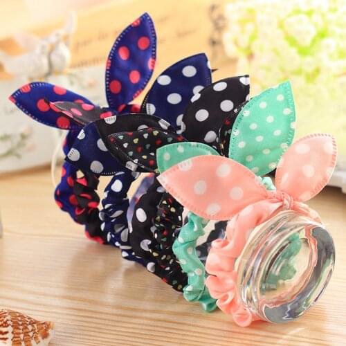10PCS New Fashion Girls Hair Band Mix Styles Polka Dot Bowknot Rabbit Ears Hair Ropes Elastic Ponytail Holder for Woman Headwear