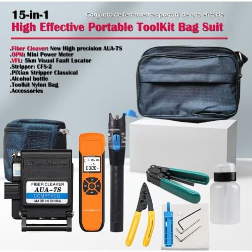 15-in-1 High-effective Portable ToolKit Suit with Fiber Cleaver AUA-7S OPM G10 (-70~+3dBm) Visual Fault Locator 1mw - 50mW 50KM