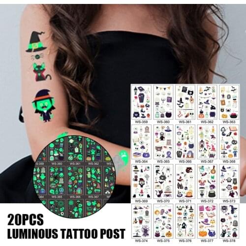 20 Sheets Temporary Tattoos Stickers Luminous Tattoo Stickers Waterproof Long Lasting Halloween Makeup Set NK-Shopping