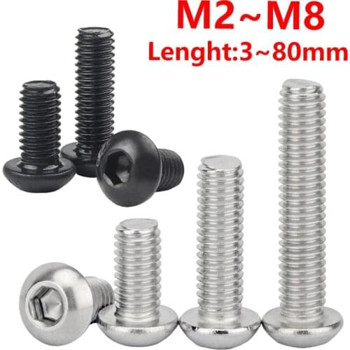 304 Stainless Steel Hex Bolt,Allen Key Screw Round Head Hex Bolt Iso7380 Models M2 M2.5 M3 M4 M5 M6 M8 Black Hex Bolt Socket