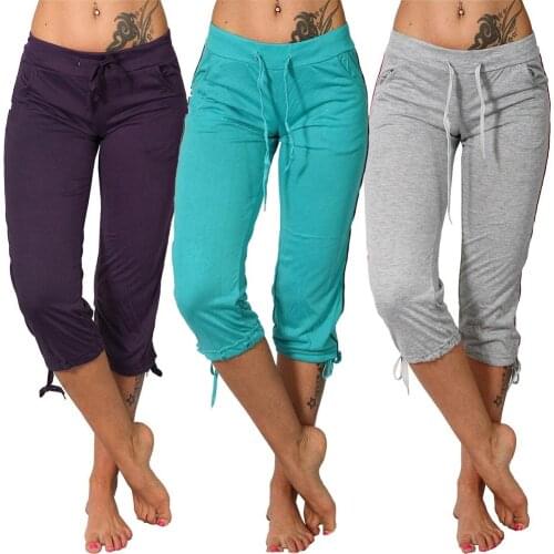 Women Ladies Pencil Pants Summer Women Mid Rise Pockets Capri Pants Cropped Trousers 3/4 Trousers Plus Size Female Capris 2020