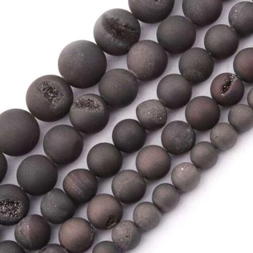 6-12mm Round Black Metallic Titanium Coated DRuzy Drusy Beads For Jewelry Making Beads Bracelets 15'' Needlework DIY Beads