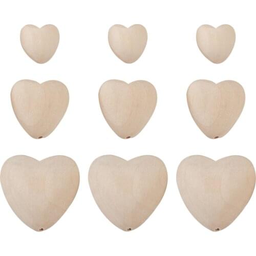 60pcs Natural Wood Spacer Beads Chinese Cherry Wooden Heart Charm Beads for Jewelry Making Bracelet Necklace DIY Crafts 20-40mm